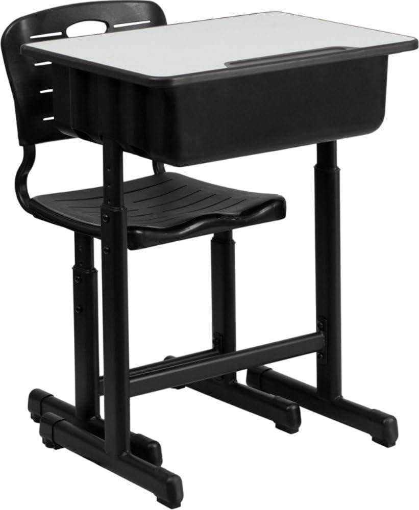 Flash Furniture Adjustable Student Desk and Chair Set for Classrooms or Remote Learning, Adjustable School Desk with Chair and Book Box, Gray/Black
