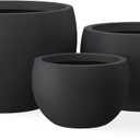 Kante 19.9",15.7",11.8" Dia Round Concrete Planter Set of 3, Outdoor/Indoor Large Bowl Plant Pots with Drainage Hole and Rubber Plug for Garden Patio Balcony Home, Black