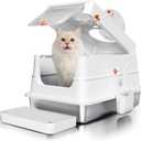 Stainless Steel Cat Litter Box with Lid, Extra Large Enclosed Metal Litter Pan with High Sides, Full Flip Cover Litter Box for Large Cat, Include Scoop & Step, Leak Proof Easy Clean Odor Control,White