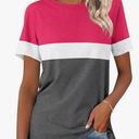 ORANDESIGNE Women’s T Shirts Short Sleeve Color Block Tops Casual Summer Fashion Tees, M