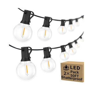 100ft 2-Pack Outdoor G40 LED Globe String Lights Dimmable Waterproof Shatterproof Light Strings with 52 Bulbs Connectable Commercial Hanging Lights for Christmas Patio House Backyard Balcony Party Black