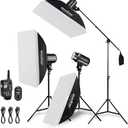 Godox 750W Professional Studio Strobe Flash Light Kit, 3-Light Godox Strobe Lighting Kit for Photography, 3x250W 5600K Monolights with Strobe Trigger, Softbox, Light Stands, Boom Arm