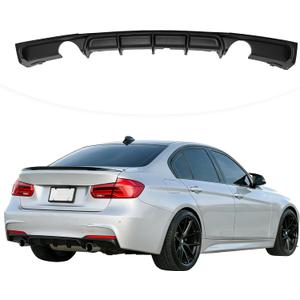 Rear Bumper Diffuser Compatible with 2012-2018 BMW 3 Series F30 F35 328i M-Performance Style Rear Bumper Lower Lip Diffuser Spoiler Double Exhausts One Outlet (Matte Black)