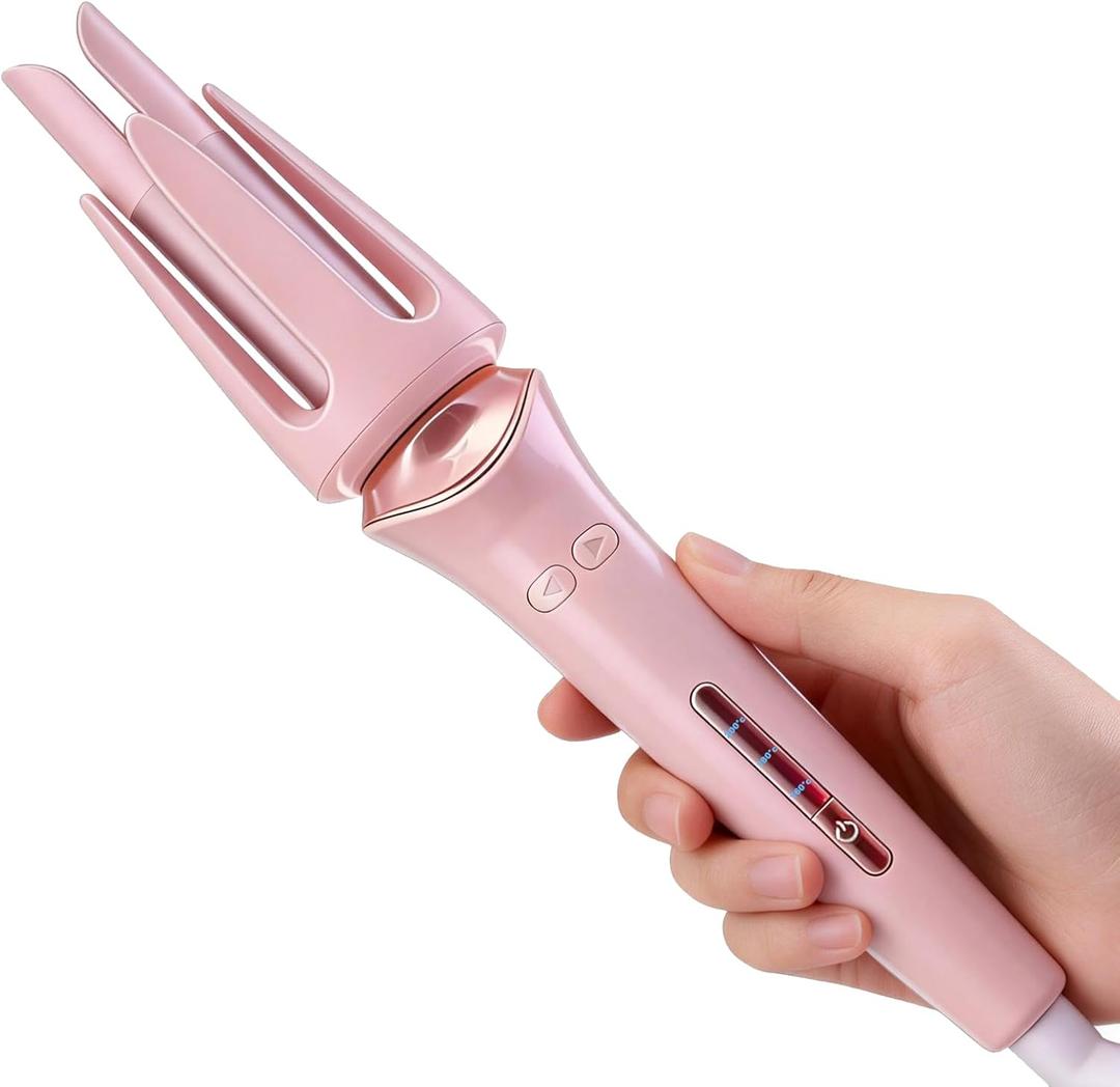 Automatic Hair Curler, 1.25 inch Double Grooves Auto Curling Iron, 3 Tempe, Beach Waves Rotating Curling Wand for Short & Long Hair Styling, Portable Hair Curler Dual Voltage & Lightweight for Travel