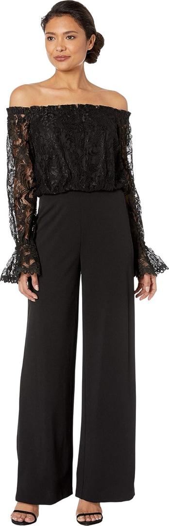 Adrianna Papell Womens Lace and Crepe Jumpsuit (4, Black)
