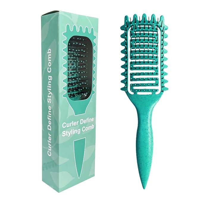 Curl Defining Brush, Vented Curly Hair Brush Defining for Shaping and Defining Curly Hair for Women and Men (Green) Pack of 2 