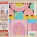 Fisher-Price Wood Toddler Toy Castle Block Set, 28 Wooden Pieces for Stacking Developmental Play Preschool Kids Ages 2+ Years