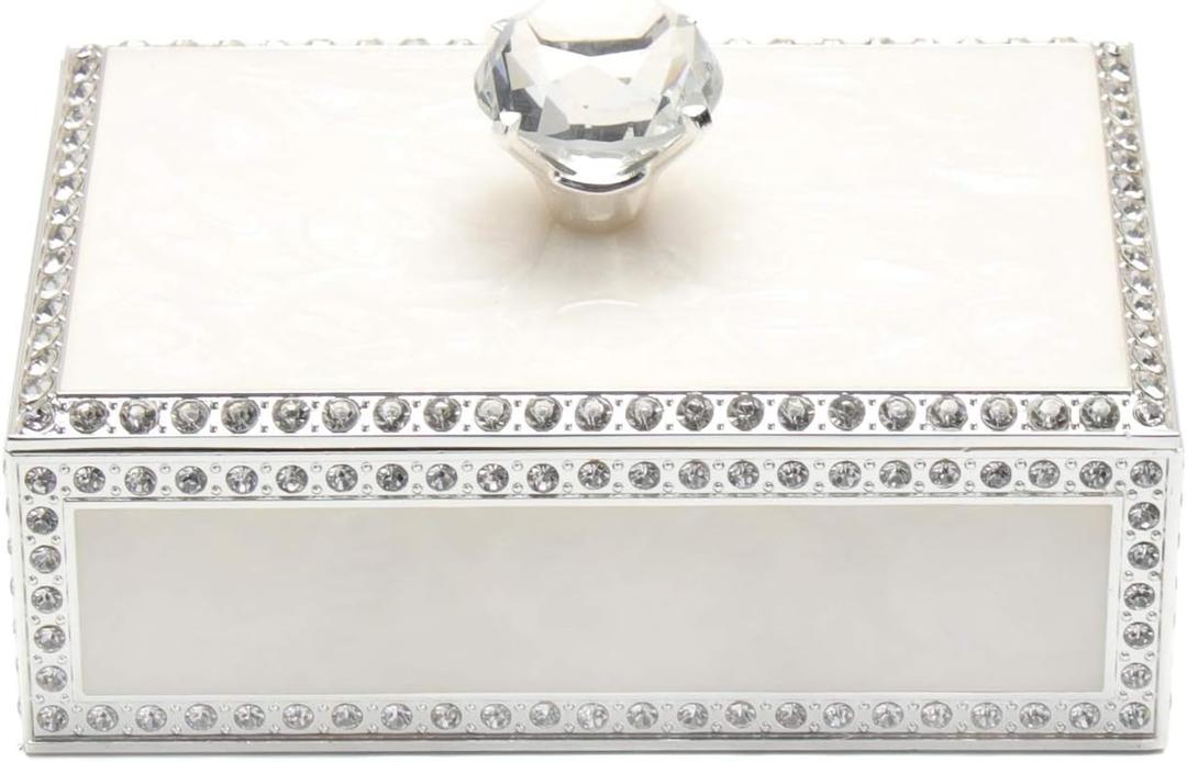 Diamond Crystal Jewelry Storage Box for Rings Earrings Necklace Treasure Chest Organizer Jewelry Keepsake Gift Box Case for Girl Women (Diamond Rectangle Silver Plating) (Large)