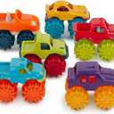 Battat  Plastic Toy Cars  6 Pack & Storage Bag  Colorful Toddler Trucks  Easy To Clean  2+ Years  Mini Monster Trucks