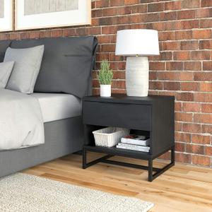 Boyd Sleep Catania One Drawer Nightstand with Open Storage Shelf: Modern Bedroom Storage Side Table, Black