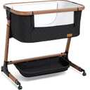 ANGELBLISS Electric Baby Bassinet Bedside Sleeper with Auto Rocking, Remote/Touch Control, 3 Timer Modes, 12 Sounds, 6 Heights, Storage & Wheels (Black) | Breathable Mesh, Full