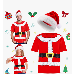 Geyoga 2Pcs Christmas Santa Claus Costume Xmas Funny Santa Shirt and Hat for Men, Size 2XL