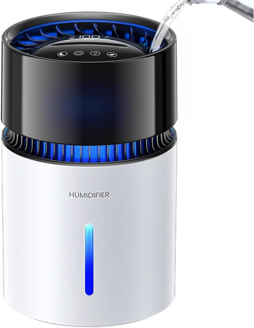 3L Top-Fill Mist-Free Humidifier for Bedroom & Office, Evaporative Cool Moisture, Touch Control, Sleep Mode, 1-8H Timer & Night Light, Ultra Quiet, Easy Clean (White)