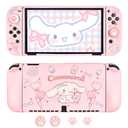 DLseego Cute Dog Switch OLED Protective Case Silicone Soft Cover Shockproof Pink Skin Joy Con Shell with 4PC Cat Claw Thumb Grips Caps