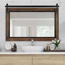 YOSHOOT Farmhouse Barn Door Mirror, 48"x30" Rustic Bathroom Mirror, Wood Frame Wall Mirror, Wooden Mirror for Living Room Bedroom Entryway Wall Dcor, Horizontal Hanging ONLY