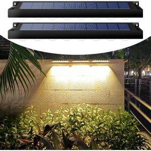 High Brightness Solar Fence Lights Solar Sign Lights Outdoor 2 Pack, Automatic Charging and On/Off Light Switch, 8 LED Beads for Gardens, Porches, Patios, Decks, Fencescapes - Warm White