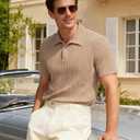 Mens Textured Polo Shirts Short Sleeve Classic Casual Collared Knit Polo Summer Golf Polo Shirts Apricot (Beige, S)