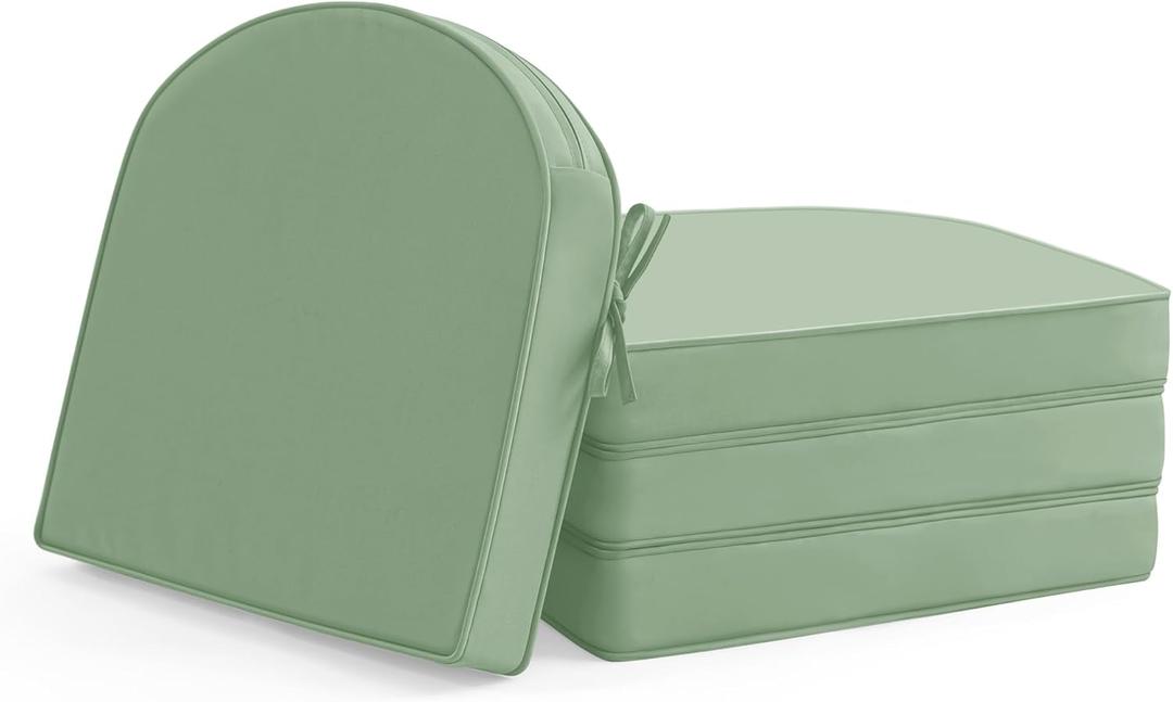 Outdoor Chair Cushions Set of 4: Waterproof & Fade Resistant Patio Furniture Cushions - 17 x 16 x 2 Inch Non Slip Round Corner Seat Cushion Pads with Removable Cover for Garden Yard Lawn, Sage Green