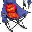 Suteck Heated Rocking Camping Chair, Fully Thicker Padded Heated Camping Chairs for Outdoor Sports W/3 Heat Levels for Back & Seat, Heated Rocking Chair for Adults with Carry Bag, Battery NOT Included (Deep Blue)
