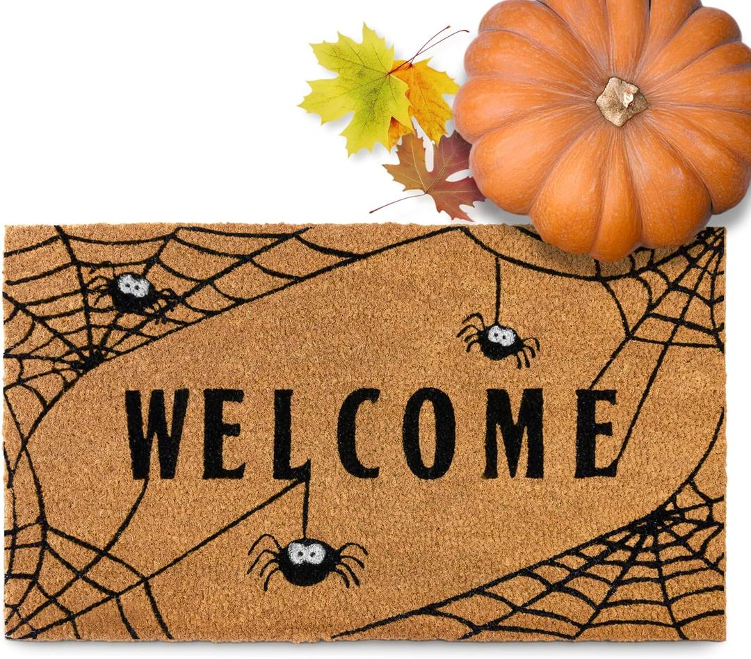 MAINEVENT Spiderweb Doormat 30x17 Inch, Spiderweb Door Mat for Covered Outdoor Area, Spider Doormat, Spider Web Door Mat, Spider Web Welcome Mat, Halloween Coir Doormat