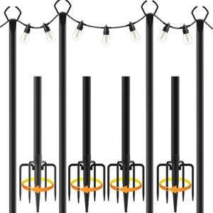 Mutovlin 4 Pack String Light Poles,10 Ft Light Poles for Outside String Lights,Outdoor Lights Pole with Fork,Metal Poles Stand for Patio Deck Backyard (10FT 4 Pack)