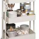MIOCASA 3-Tier Metal Utility Rolling Cart, Heavy Duty Multifunction Cart with Lockable Casters, Easy to Assemble, Suitable for Office, Bathroom, Kitchen, Garden