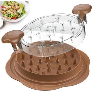 Chicken Shredder Large Chicken Breast Shredder Tool Twist with Brush&Fork, Visible Meat Shredder Machine, Anti-Slip Strip, Ergonomic Handle, BPA Free, Suitable for Pork Beef Chicken(Brown)