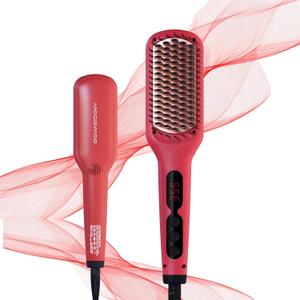 Megawise Pro Ceramic Ionic Hair Straightener Brush Fast 20s Heating, Anti-Scald, Auto-Off, Dual Voltage, Rotatable Power Cord Home Salon Styling Straightener (Tomato Red)
