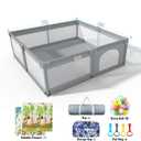 Baby Playpen 79" X 71", LUTIKIANG Play Yard for Babies and Toddlers with Mat, Safety Extra Large Baby Fence Area, Indoor & Outdoor Kids Activity Play Center with Anti-Slip Suckers and Zipper Gate. Grey, 79" x 71" with XPE Mat