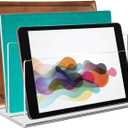 Tasybox Acrylic File Holder, Clear File Sorter Desk File Organizer 3 Sections Office Desktop Rack 9" x 6.5" x 6.5"