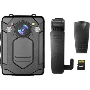1440P 2K Body Camera, 64GB,14H Battery, 2.0" LCD, USB-C,Night Vision, Waterproof Shockproof Lightweight Data-encrypt Body Cam for Law Enforcement