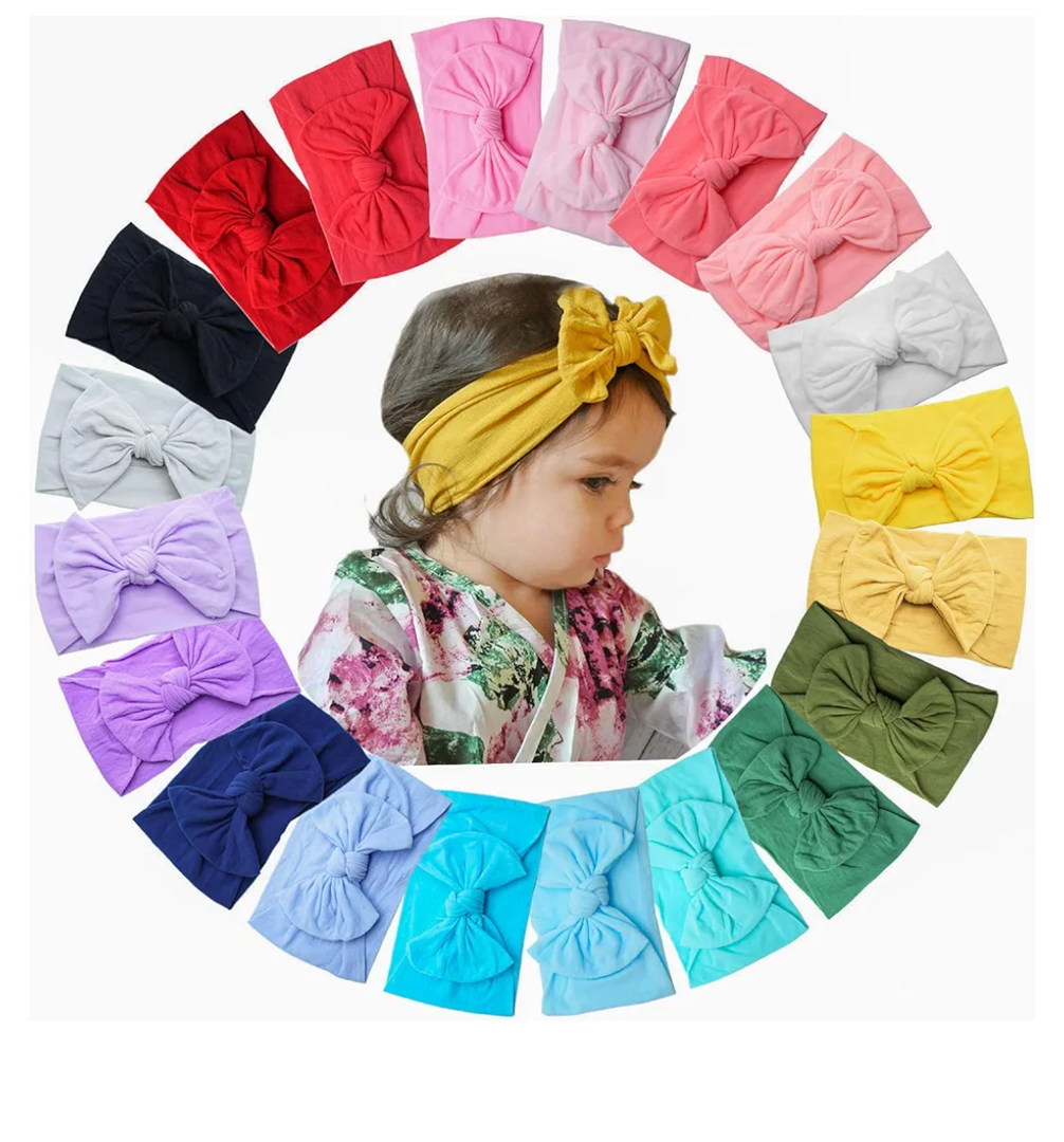 CÉLLOT 20 Colors Super Stretchy Soft Knot Baby Girl Headbands with Hair Bows Nylon Head Wrap For Newborn Baby Girls Infants Toddlers Kids