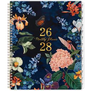 Monthly Planner/Calendar 2026-2028 - Monthly Calendar 2026-2028, July 2026 - June 2028, 9" x 11", 2 Years monthly Planner with Tabs, Contacts + Back Pocket + Twin-wire Binding - Floral