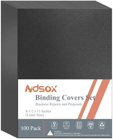 Ndsox 100 Pack 12 Mil Binding Presentation Covers Sand-Textured Polycover Report Covers for Letter Size Document Binding, Business Proposals, 8-1/2 x 11 Inches, Un-Punched, Square Corners, Black