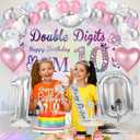 10th Birthday Decorations for Girls,49pcs Silver Dazzle Double Digits Banner, Iridescence Tablecloth, Sash, Tiara, Butterfly Decor, Happy 10th Birthday Cake Topper, Candles, Balloons Arch