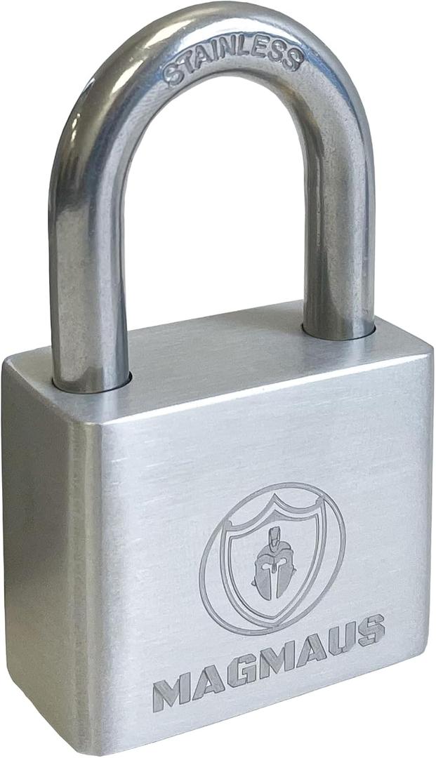 Magmaus PDL40 Heavy Duty Lock with 3 Keys - [Stainless Steel] Weatherproof Padlock for Outdoor Use - Ideal for Storage Unit, Shipping Container, Gate
