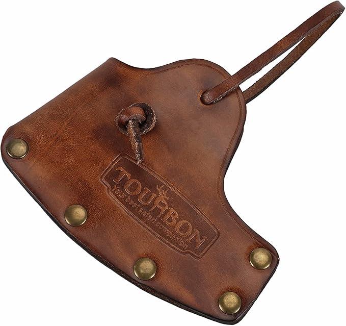 TOURBON Leaher Axe Head Sheath Protect Cover with Leather Adjustable Strap (Vintage Brown)