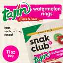 Snak Club Watermelon Rings, Tajin Chili & Lime Seasoned, Sweet and Spicy Gummy Candy, Mild in Heat Bold in Flavor, Low-Fat, Vegan, Gluten-Free Snack, Family Size, 11 Ounce (EXP 10/31/26)