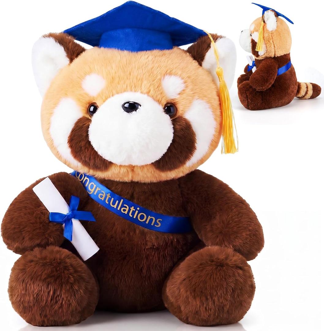 Chalyna 10 Inch Graduation Red Panda Stuffed Animal with Cap Diploma Kindergarten Preschool High School College Graduation Gifts Panda Grad Plush Bears Class of 2026 Gifts (Blue)