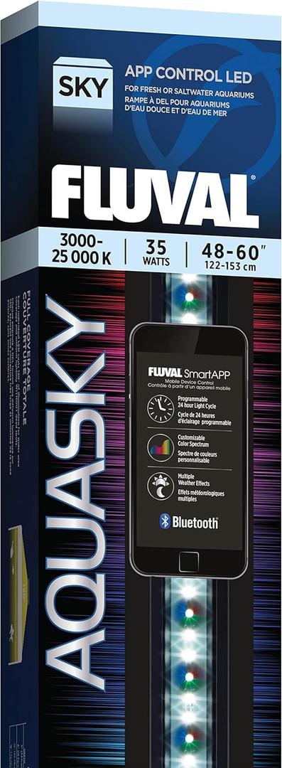 Fluval Aquasky 2.0 Bluetooth LED Aquarium Light  35W, 4860" | RGB + 6500K White LEDs | App-Controlled 24-Hour Cycle & Weather Effects | IP67 Waterproof | 120 Wide Coverage