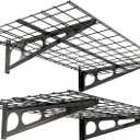 FLEXIMOUNTS 2-Pack 2x4ft 24-inch-by-48-inch Wall Shelf Garage Storage Rack Wall Mounted Floating Shelves, Black (2x4 ft)