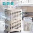 SONGMICS Laundry Hamper with Wheels, Plastic Laundry Basket, 19.8 Gallons (75 L), Slim Storage Basket, for Bathroom, Bedroom, Cappuccino Beige URLH020L101