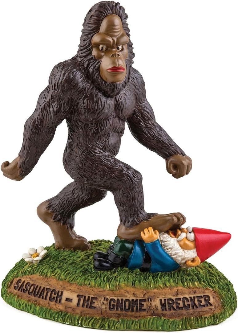 Sasquatch the Gnome Wrecker Garden Statue, Outdoor Lawn & Yard Creature Figurine Sculpture Decorations, Funny Housewarming Gag Gift