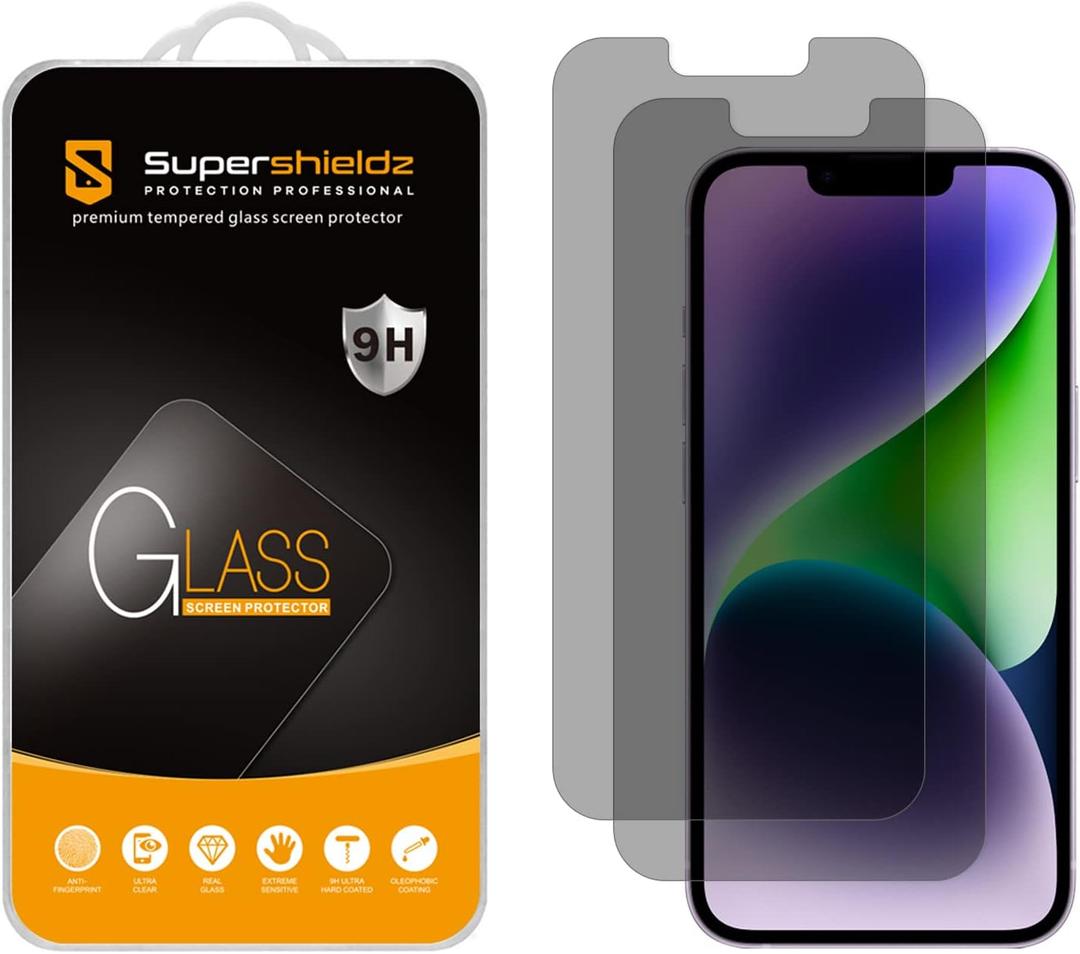 Supershieldz (2 Pack) (Privacy) Anti Spy Screen Protector Designed for iPhone 16e, 14, 13, 13 Pro (6.1 inch) Tempered Glass, Anti Scratch, Bubble Free