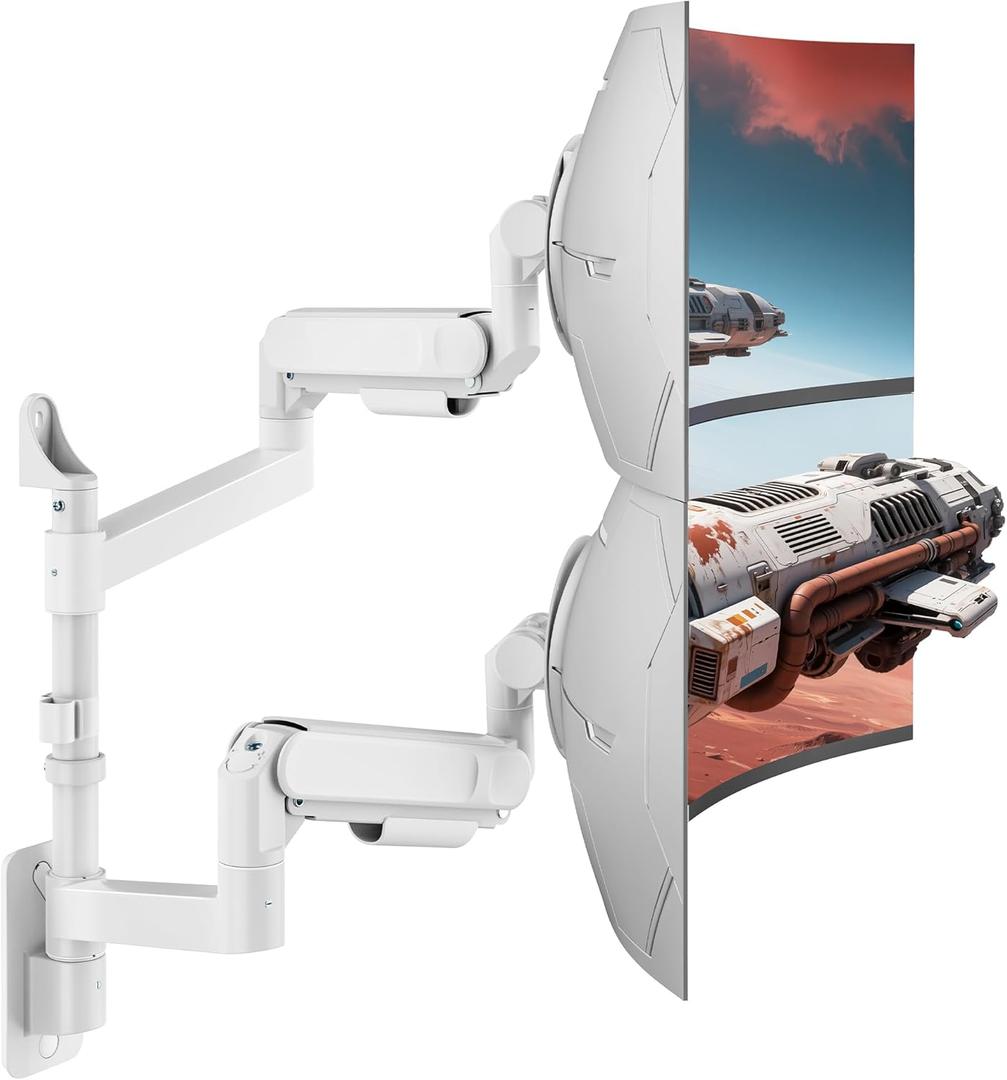 ARES WING Dual Monitor Wall Mount for 24-57 Inch Ultrawide Screen, White