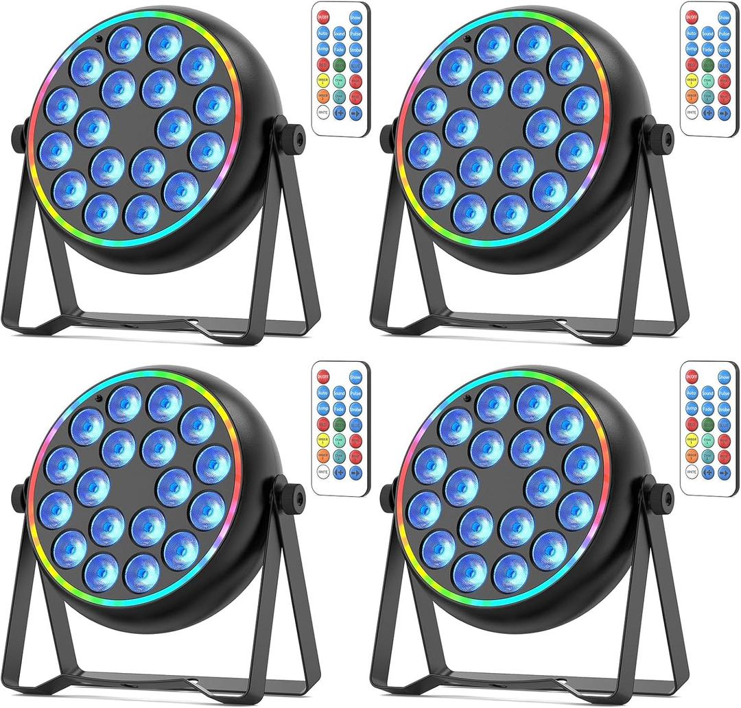 Stage Lights RGBW LED Par Lights with Halo, Mini Uplights with Jump Strobe Fade Chase Pulse Stage Effects, Sound Activated Uplighting Indoor for Events Party Wedding Church4 Pack