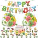 48Pcs Tropical Luau Party Supplies Set, Hawaiian Party Decorations for Birthday, All-in-One Tropical Theme Party Kit with Banner, Balloons, Cake Topper, Summer Luau Bash