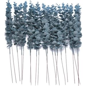 20 PCS Artificial Eucalyptus Stems Faux Eucalyptus Leaves Branches 18.5" Tall Real Touch for Wedding Bouquet Garland Home Decor, Blue