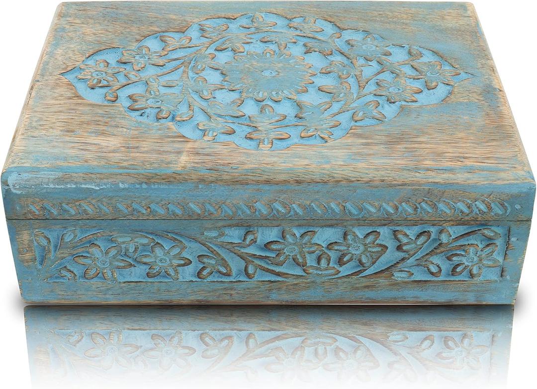 Great Birthday Gift Ideas Handmade Decorative Wooden Jewelry Box Jewelry Organizer Keepsake Box Treasure Chest Trinket Holder Watch Box Storage Lock Box 9 x 6 Inches Housewarming Gift Ideas Men Women