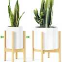 MUDEELA 14 Inch Tall Plant Stand for Indoor, Adjustable Width Bamboo Plant Stand for 8 9 10 11 12 Inches Pot, Single Tier Planter Holder Floor Stand, Mid Century Modern Style, Natural, Without Pot